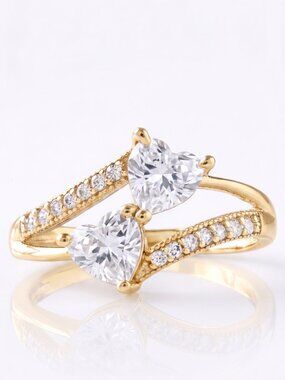 Double heart ring, 925 Sterling Silver with 10k gold finish